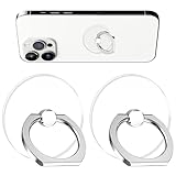 スマホリング 丸形 2個入り バンカーリング シルバー リンググリップ 薄型デザイン 携帯リング 360°回転 スマホ落下防止 スタンド機能付き 透明アイリング (シルバー)