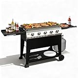 36 Inch Outdoor Flat Top Gas Propane Griddle with 5 Burners 50,000BTU,Powder Coated Steel Portable Gas Grill with Side Shelves for BBQ,Camping,Backyard