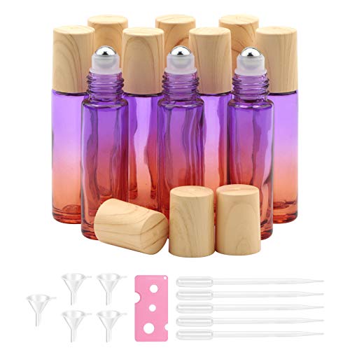 Kesell 10 Pack 5ml Purple-orange Gradient Essential Oil Roller Bottles with Stainless Steel Roller Ball and Wood Grain Lid for Aromatherapy, Essential Oils, Perfumes and Lip Balms Kesell 10 Pack 5ml Purple-orange Gradient Essential Oil Roller Bottles with Stainless Steel Roller Ball and Wood Grain Lid for Aromatherapy, Essential Oils, Perfumes and Lip Balms
