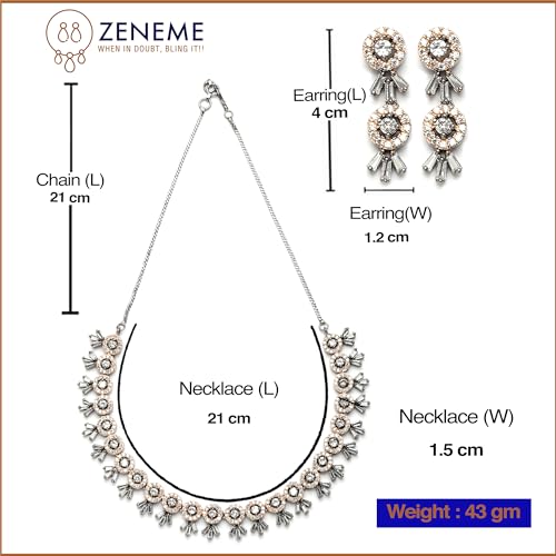 Image of ZENEME Women American Diamond Studded Necklace With Earring Detailing Jewellery Set For Women and Girl