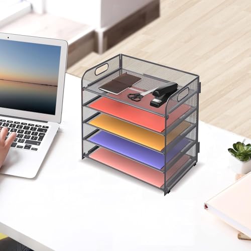 SUPTIDY Schreibtisch Organizer mit Griff, 5-stöckiges Papier Briefkasten Organizer, Dokumentenablage Büro Organizer für Zuhause und Schule, Grau Grau