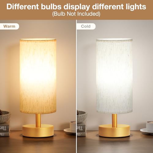 Image of Table Lamps Set of 2 (Cream Shade- Gold Base, 11.6 inch Inline Control) | Bulb not Included | Small Lamps for Bedroom | Desk Lamp for Reading | for Living Room | for Dorm | Linen Fabric Shade