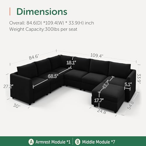 Image of HONBAY Modular Sectional Sofa with Storage U Shape Couch,Black