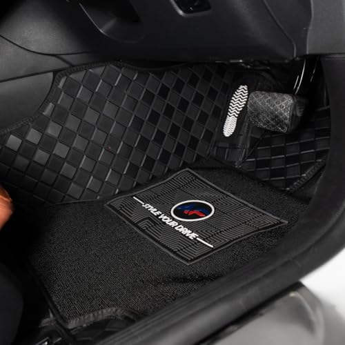 Image of Autofurnish Luxury 9D Car Mat Full Set for Mahindra XEV 9e 2025 || Luxury Leather Dual-Stitch Full Set 9D Car Floor Mat || 100% Waterproof || Color : Black Black