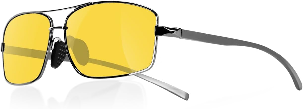 FIMOSON Night Vision Glasses for Men Women, Classic Fashion Pilot Style for Night Driving Anti Glare, Al-Mg Metal Frame