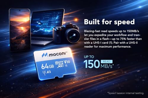 Image of 64GB-microSDXC Memory Card Grade U-3 /A1 /V30 Class 10, Up to 70 Mbps Reading & 150 Mbps Writing Speed with High Performance of Data Transfer (64, GB)