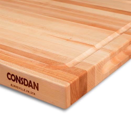 Image of CONSDAN Hard Maple Wood Cutting Board for Kitchen, USA Grown Hardwood, 16 x 12, with Invisible Inner Handle, Prefinished with Food-Grade Oil, Suitable for Kitchen Edge Grain, 1 inch Thick