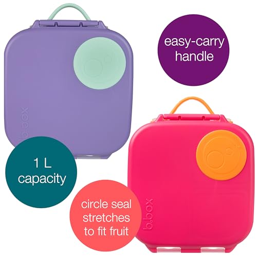 Image of b.box Mini Lunch Box 2-Pack, Leak Proof Bento Box for Kids, 3 Compartment Snack Containers Ages 3+, Lunchbox for Daycare + School, Dishwasher Safe, BPA-Free, PFAS-Free, 4.25 Cup - Strawberry + Lilac