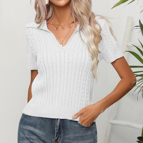 Image of MINTLIMIT Women's Short Sleeve Sweater Tops Lightweight Pullover Shirts 2025 Spring Summer Trendy Casual Blouses