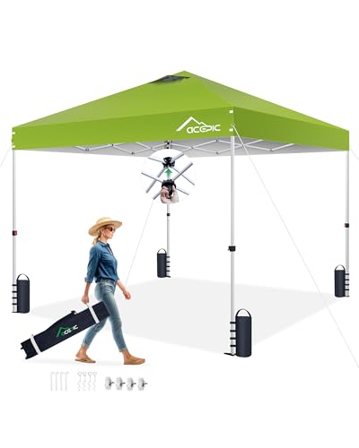 Image of Acepic 10x10 Pop Up Canopy Tent, Silver-Coating Top,Pop Up Canopy Tent Instant Portable Shelter with 1-Button Push and Wheel Carry Bag, 8 Stakes and 4 Canopy Weights (Radiant Green, 10x10)