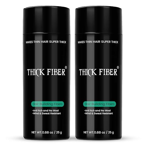 THICK FIBER Hair Fibers For Thinning Hair & Bald Spots (MEDIUM BROWN, Pack of 2) - 25g Bottle - Conceals Hair Loss in Seconds - Hair Powder For Women & Men