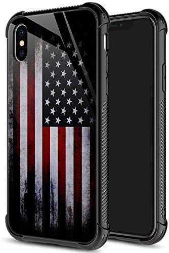 iPhone XR Case,Old Flag iPhone XR Cases for Boys Men, Pattern Design Shockproof Anti-Scratch Organic Glass Case for Apple iPhone XR 6.1 inch