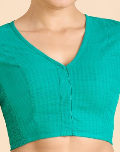 Image of Studio Shringaar Women Cotton Half Sleeve Madras Checks Saree Blouse with Stretchable Sides