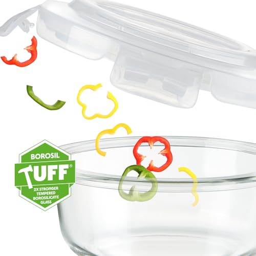 Image of Borosil Elite Lunchbox with Bag | 400ml x 2 Round Container Set | Borosilicate Glass, Round, Vertical | Microwave & Dishwasher Safe, Leak Proof | Tiffin for Office, School, College | Vertical