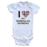 Really Awesome Shirts I Heart My Norwegian Grandma Norway Flag One Piece Baby Bodysuit, 24 Months White