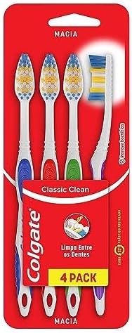 Escova de Dente Colgate Classic Clean Macia 4 unidades | Cores So...