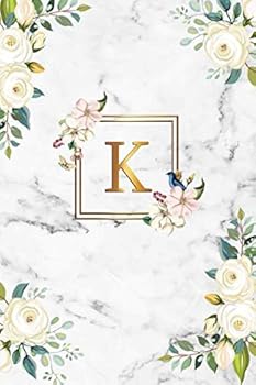 K: Cute Initial Monogram Letter Z College Ruled Notebook. Nifty Personalized Name Journal & Diary with Medium Lined Pages for Girls and Women - Cute White Marble & Gold Roses Floral Print
