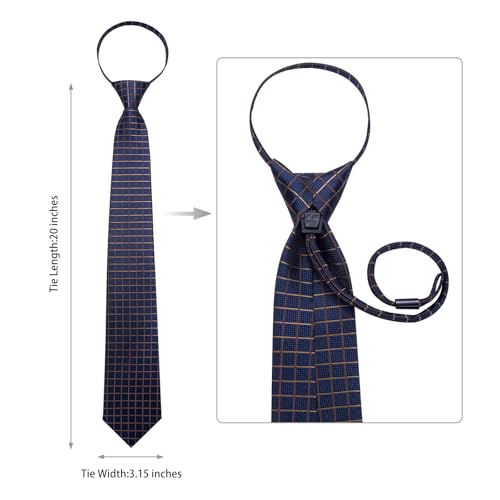 Image of DiBanGu Silk Zipper Ties for Men,Paisley Solid Plaid Pre-tied Tie and Pocket Square Cufflinks Set Formal Adjustable Necktie