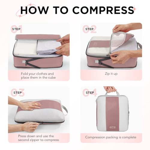 Image of OlarHike 10-Pack Compression Packing Cubes for Travel Essentials,Compressible Expandable Packing Cubes for Suitcase,Luggage Garment Bags for Travel,Handy Helper for Organizing Clothes(Light Coral)
