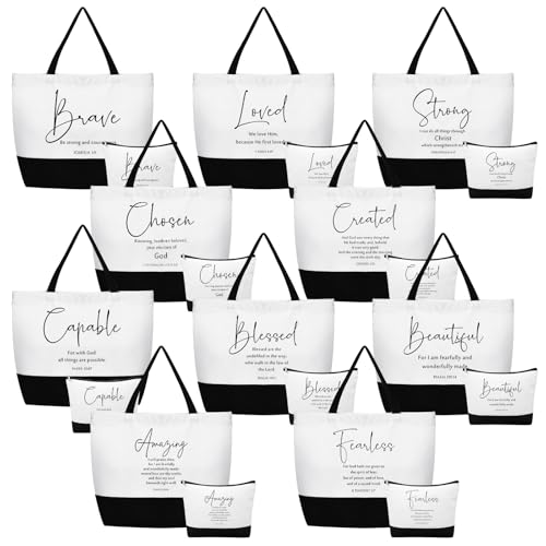 Abbylike 20 Pcs Christian Gift Bags Bible Verse Tote Bag Religious Cosmetic Makeup Bag Gift for Teachers(Bible Words English)