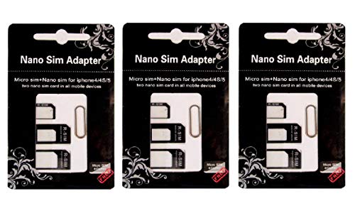 SIM Card Adapter KIT 3-Pack by R-SIM (9 Total Adapters: Nano to Micro, Nano to Regular, Micro to Regular) with SIM Extractor/Pin Ejector (Black)