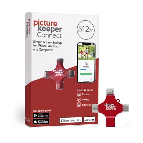 Picture Keeper Connect for iPhone, Android, USB-C, PC & Mac - 512GB USB Stick Backup for Photos, Videos, Flash Drive Memory Backup - 512GB, Berry