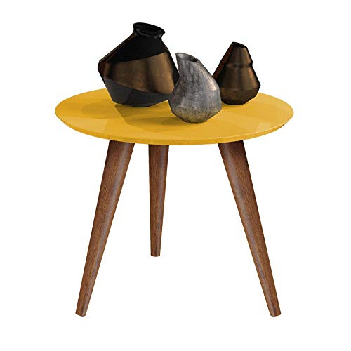 Kit Mesa Centro Apoio e Lateral de Sofá Retrô Cissa Classic com 3 Pernas Decoração - Amarelo