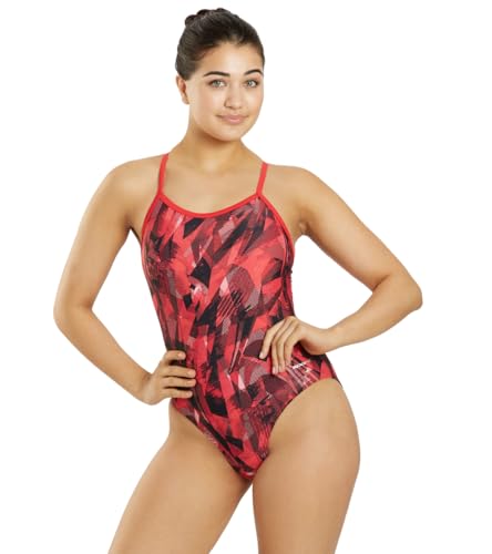 Sporti Women's Athletic Thin Strap One Piece Swimsuit - Red - 32