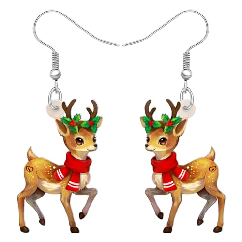BONSNY Acrylic Dangling Novelty Funny Christmas Reindeer Deer Earrings Hypoallergenic Designer Jewelry Gifts For Women (Brown)