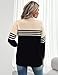 CiCiBird Women 2024 Trendy V Neck Sweater Color Block Polo Long Sleeve Shirt Fall Striped Pullover Sweaters Apricot Black M