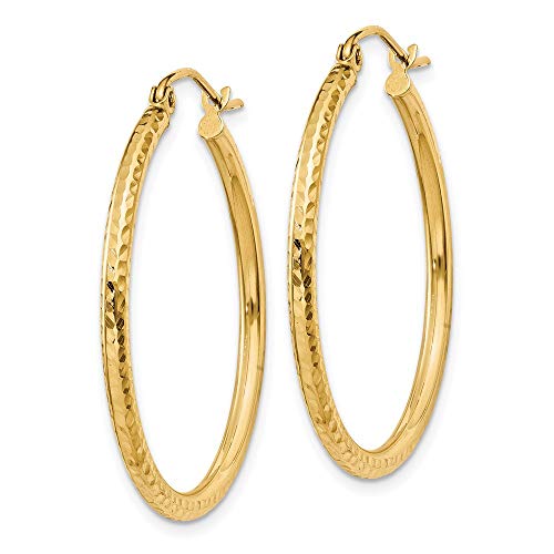 14K Yellow Gold Engraved Diamond Cut 1.20 Inch Round Hoop Earrings #TOP9