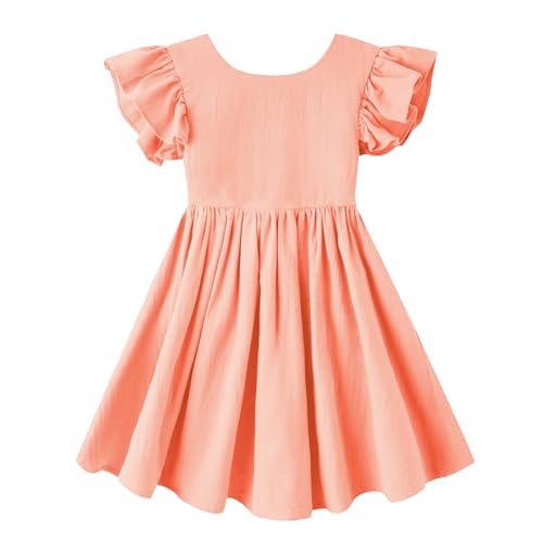 HILEELANG Toddler Girl Linen Dress Open Tie Back Backless Ruffle Sleeve Summer Party Beach Sundress2