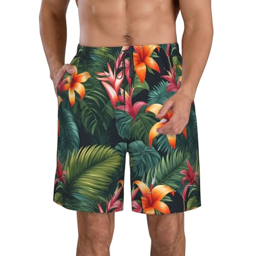 Tropical Flora Print Stylish Beach Shorts Swim Trunks Lightweight Breathable Summer Outdoor Activities