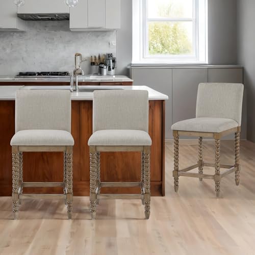 Butacos DUHOME de 3 piezas con asiento acolchado y respaldo de listones, taburetes de madera estilo rústico para isla de cocina, altura 26 pulgadas miniatura 1