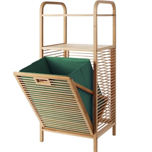 Panier à linge à 2 niveaux avec étagère, meuble de rangement inclinable amovible en bambou