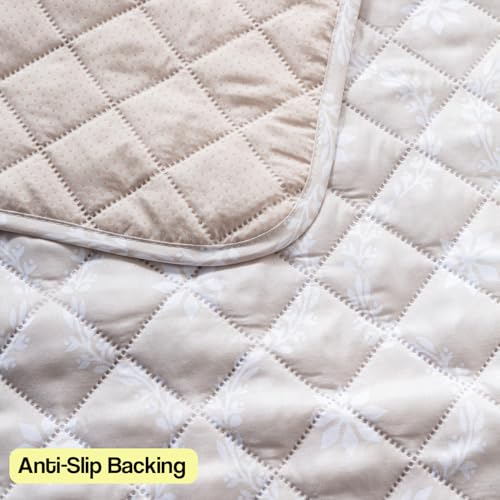 Image of House of Quirk 'Mughal Series' Printed Quilted Sofa Cover for 1 /2 /3 /4 Seater - Anti-Slip, Washable Couch Protector Slipcover (Backrest, Beige Blossom, 50x70 cm)