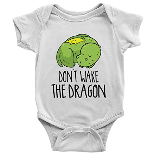 Image of Don't Wake The Dragon Baby Boy Girl Onesie Newborn Organic Bodysuit Romper White