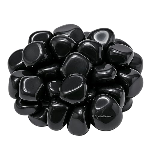 Image of Certified Black Obsidian Crystal Healing Tumbled Stone, Natural Polished Crystals for DIY Crafts, Manifestation, Meditation, Pooja Feng Shui and Reiki Healing (30 Grams)