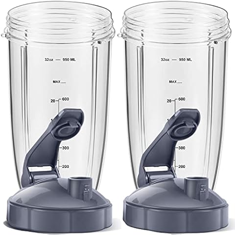 2-pack Replacement Parts Upgrade 32oz Cups with Flip-Top To-Go-Lid and Rubber Gaskets Compatible with NutriBullet 600w/900w Blender Accessory Cover