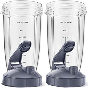 Paquete de 2 piezas de repuesto de 32 onzas con tapa abatible y juntas de goma compatibles con NutriBullet 600 W/900 W accesorio de licuadora