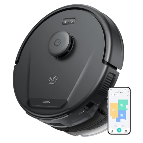 Eufy L60 Hybrid Robot Vacuum Cleaner with Mop, Ultra Strong 5,000 Pa Suction to Remove Hair, Dust, iPath Laser Navigation, for Deep Floor Cleaning, Ideal for Hard Floors, Black, 100 Minutes