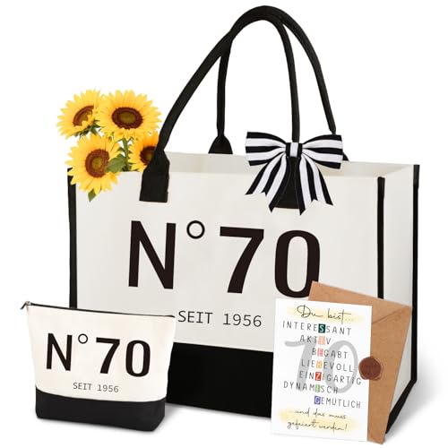 Giftota 70. Geburtstag Geschenk für Frauen - N70 SEIT 1956 Canvas Tasche Kosmetiktasche & Geburtstagskarte 70. Geburtstagsgeschenk für Frau Geschenk für die 70-Jährige Mutter Großmutter Frauen