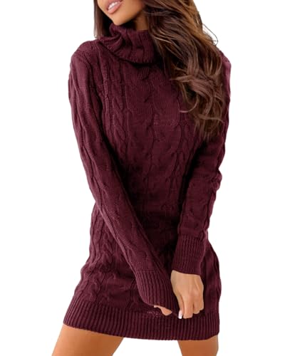 Langwyqu Womens Cable Knit Sweater Dress Sexy Long Sleeve Bodycon Turtleneck Mini Fall Sweaters Dresses