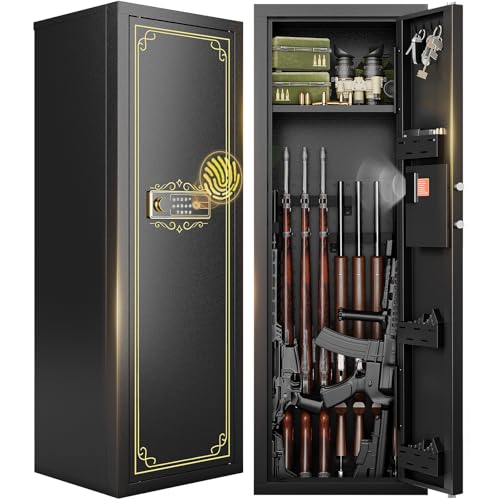 KAER 12-15 Fingerprint Long Gun Safe for Rifles & Pistols | Password Lock | Adjustable Shelves | Perfect for Apartments, Homes, Offices | Secure Storage and Quick Access Gun Cabinet
