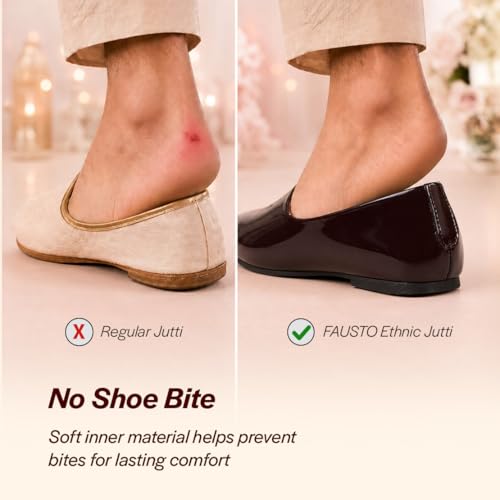 Image of FAUSTO Men's Patent Glossy Ethnic Embroidered Design Slip On Shiny Juttis & Mojaris for Party|Wedding|Festival