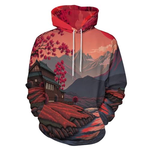 Sweat à capuche homme grande taille pull confortable style japonais motif montagne