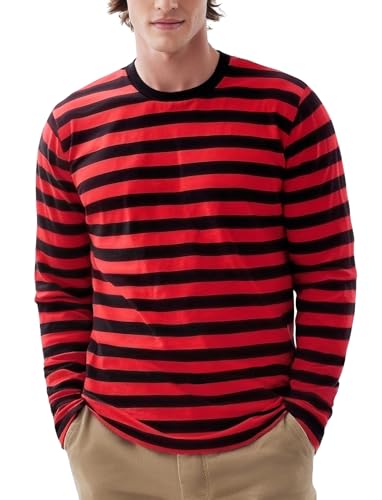 Zengjo Red and Black Striped Shirt(XS,Black&RED Wide