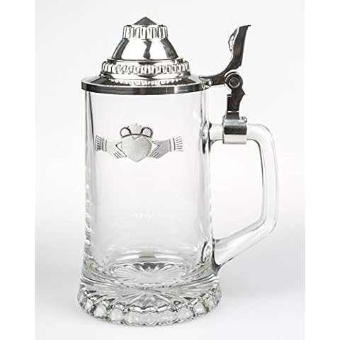 Mullingar Pewter Irish Beer Stein Glass Claddagh of 20 ounces (Claddagh) Cover