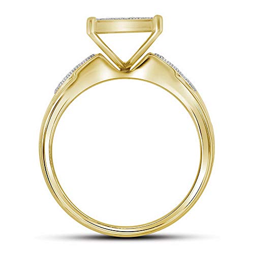 His and Hers Bridal Womens and Mens Engagment and Wedding Band Complete Trio Matching Wedding Rings Set 10K Yellow Gold Round Diamond Square 1/2 Cttw4