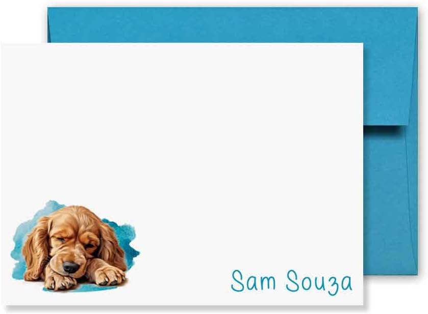 KAI KAI MARKET | American Cocker Spaniel Dog | Personalized Stationery | Flat Note Cards and Envelopes | Sleepy Dog, Puppy | Thank You Cards |